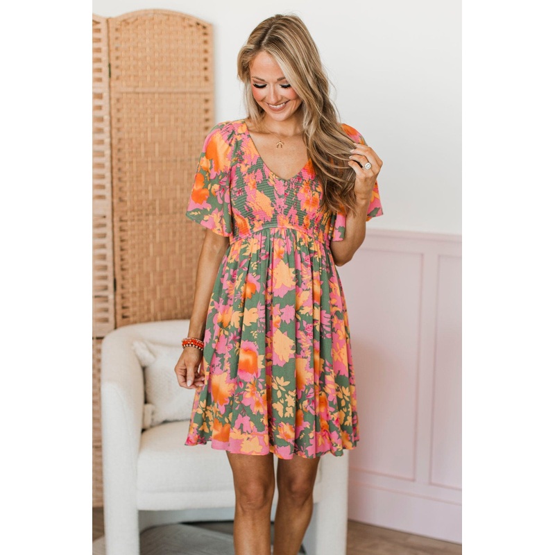 Back To Your Roots Floral Dress- Dark Sage