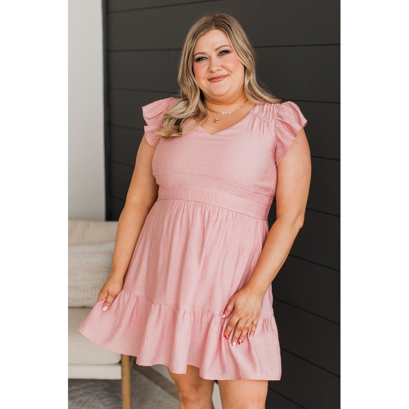 Riveting Beauty Ruffle Sleeve Mini Dress- Pink