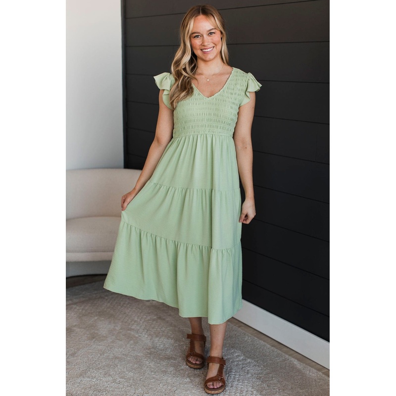 Unbelievably Blissful Midi Dress- Light Sage