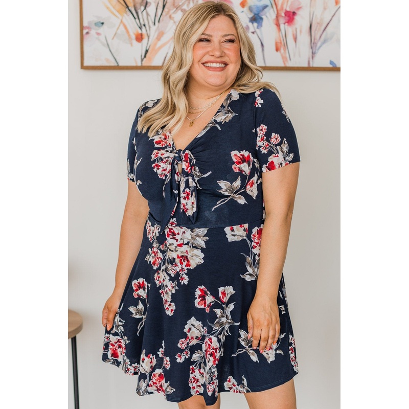 Meant For More Floral Dress- Dark Navy