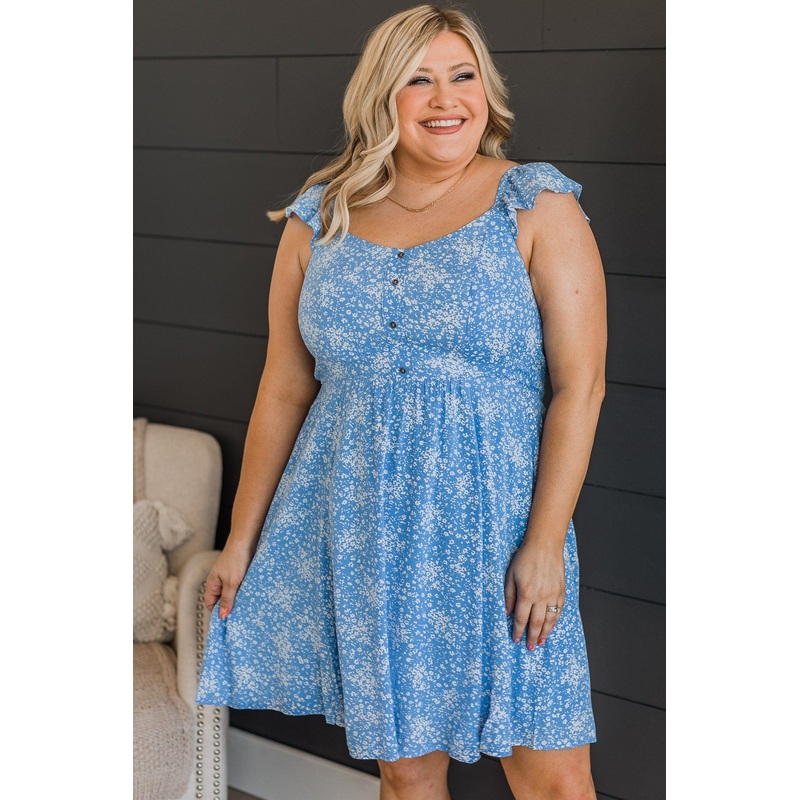 Storybook Ending Floral Dress- Blue