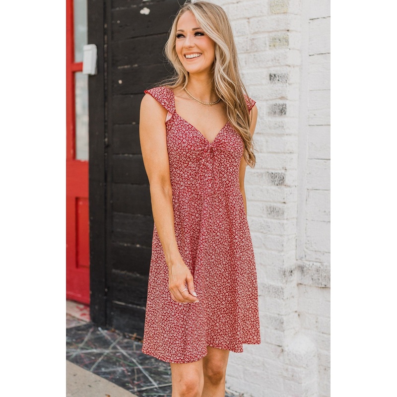 Cherishing You Floral Knit Dress- Red