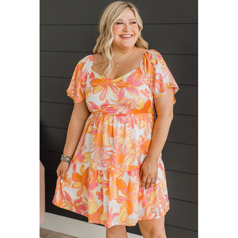 Feel Like Dancing Floral Dress- Ivory & Orange