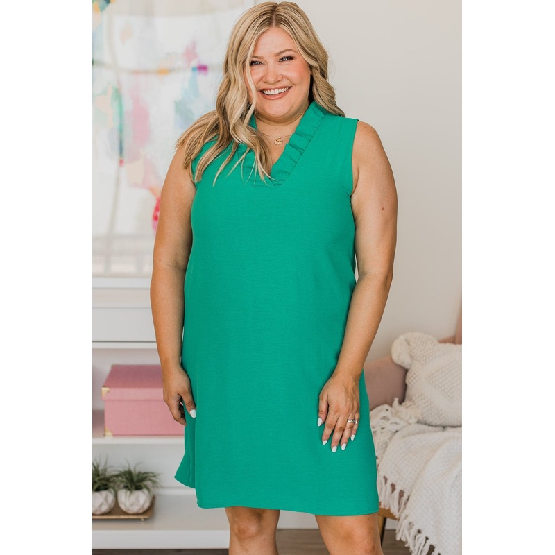 Social Hour Ruffle Dress- Kelly Green