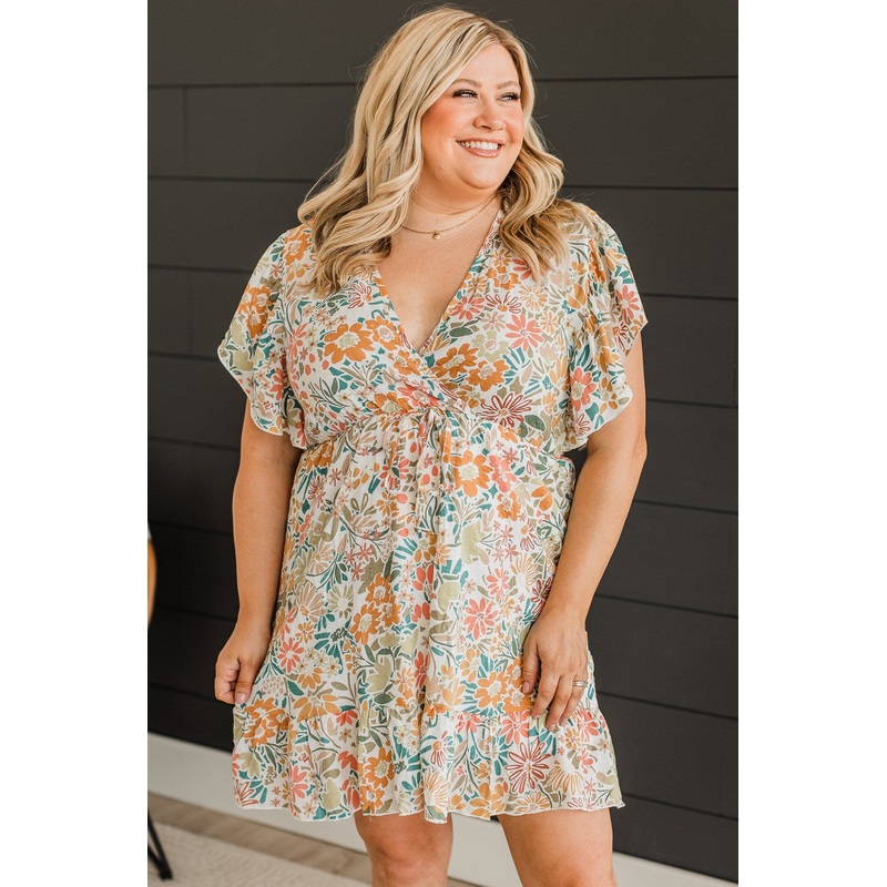 Signs Of Sunshine Floral Dress- Ivory
