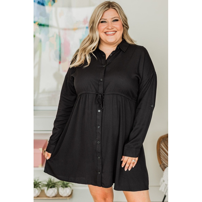 Strolls At Sunset Shirt Dress- Black