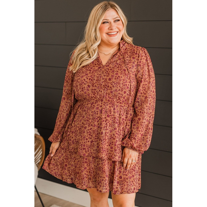Exquisite Evenings Floral Dress- Dark Peach