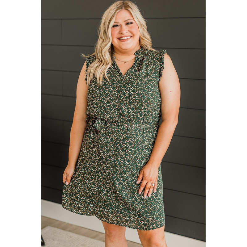 Feeling Confident Floral Dress- Hunter Green