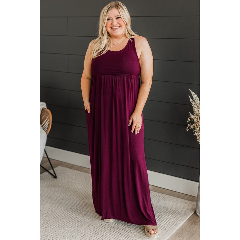 Undeniable Charm Knit Maxi Dress- Burgundy