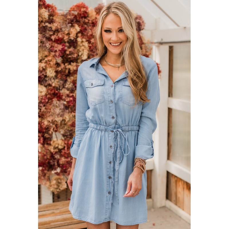 Melts My Heart Chambray Dress- Light Denim