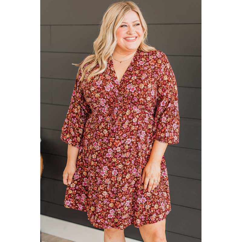 Watch Me Go Floral Dress- Rust & Pink