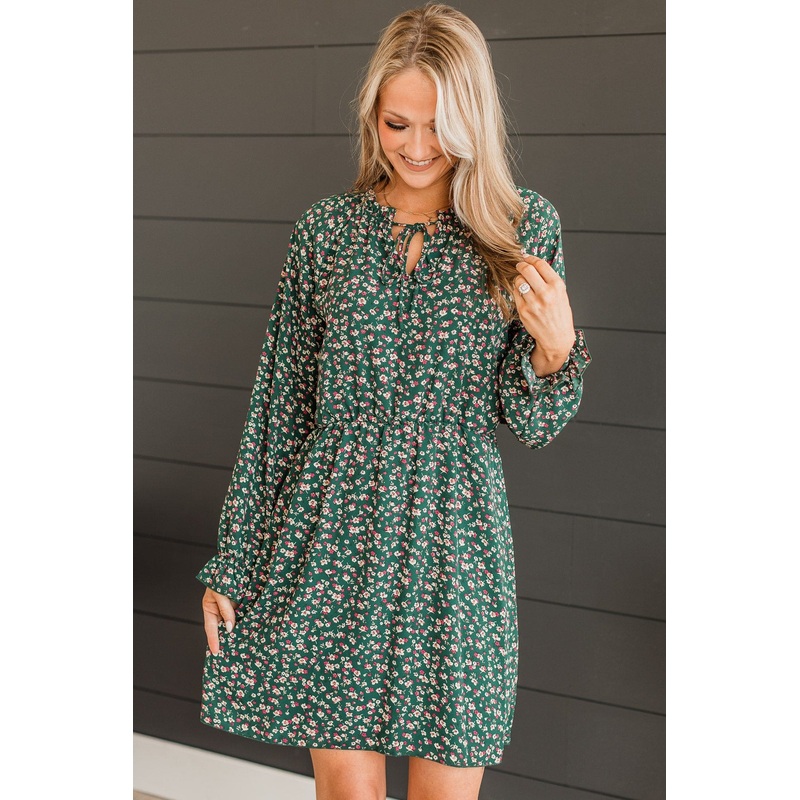 Wonderful Weekend Floral Dress- Hunter Green