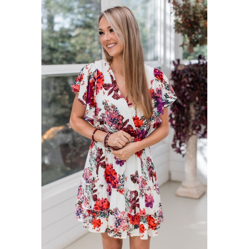 Cater To You Floral Dress- Cream