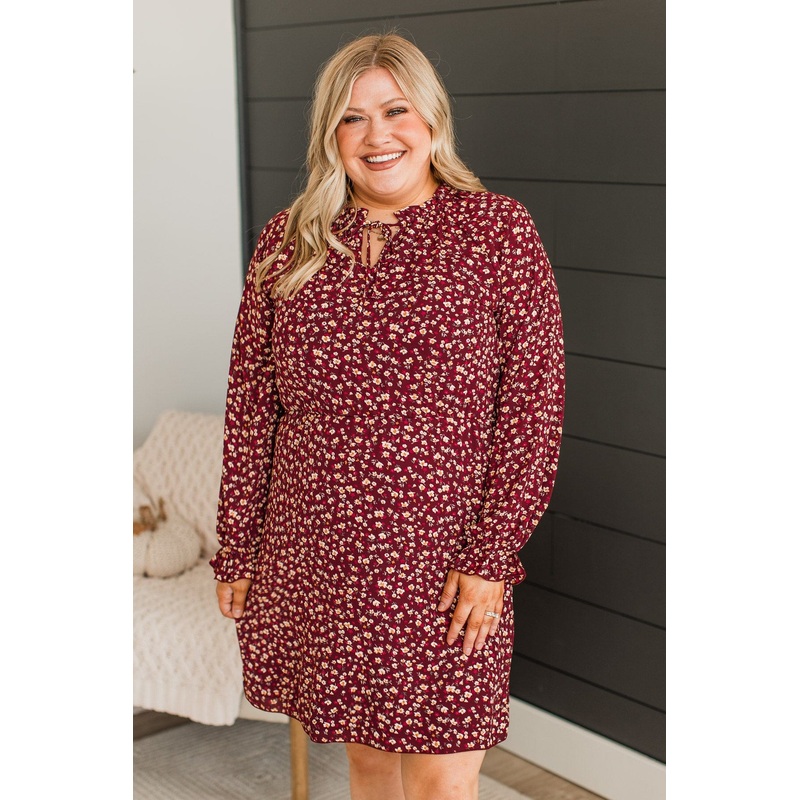 Wonderful Weekend Floral Dress- Burgundy