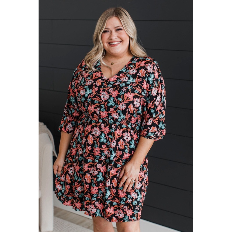 Dance Until Dawn Floral Dress- Black