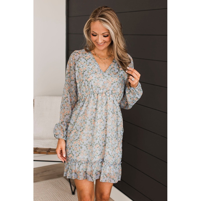 Watching The Sunrise Floral Dress- Blue