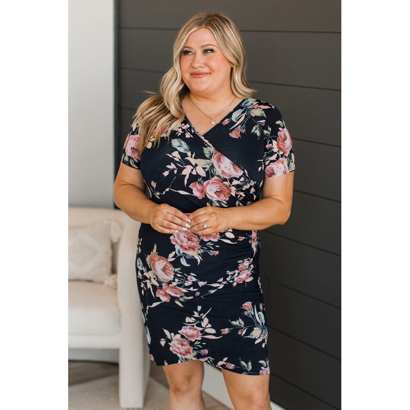 Ask For A Dance Floral Dress- Navy