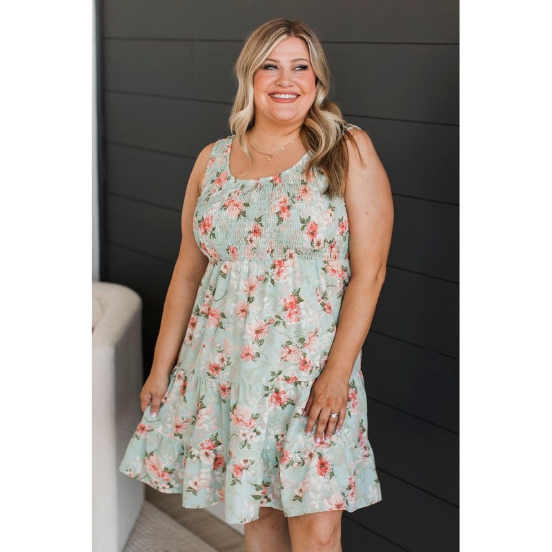 Dance If We Want Floral Dress- Mint Blue
