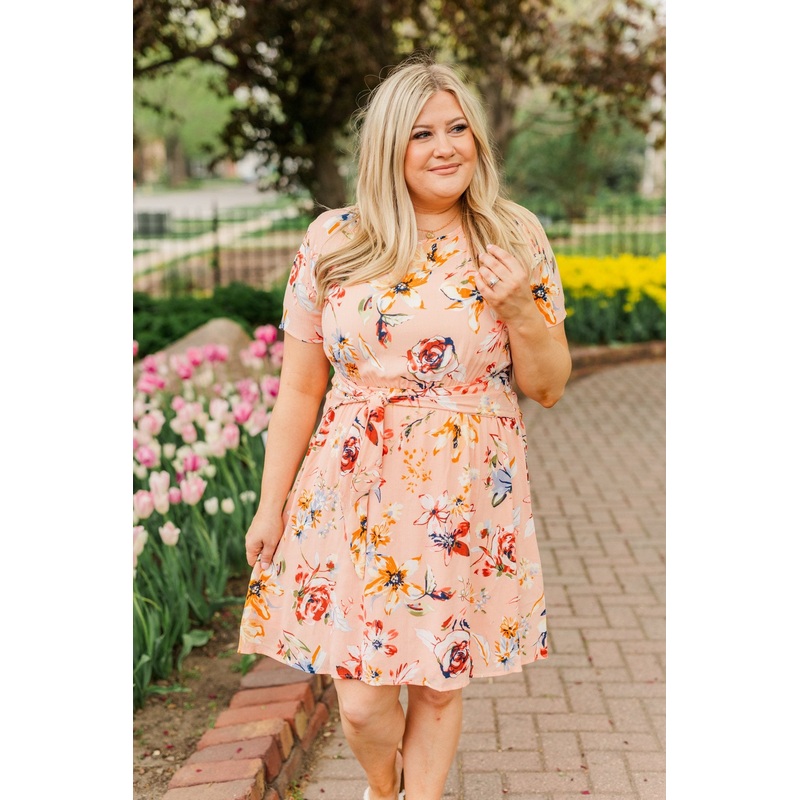 Doing Something Right Floral Dress- Peach