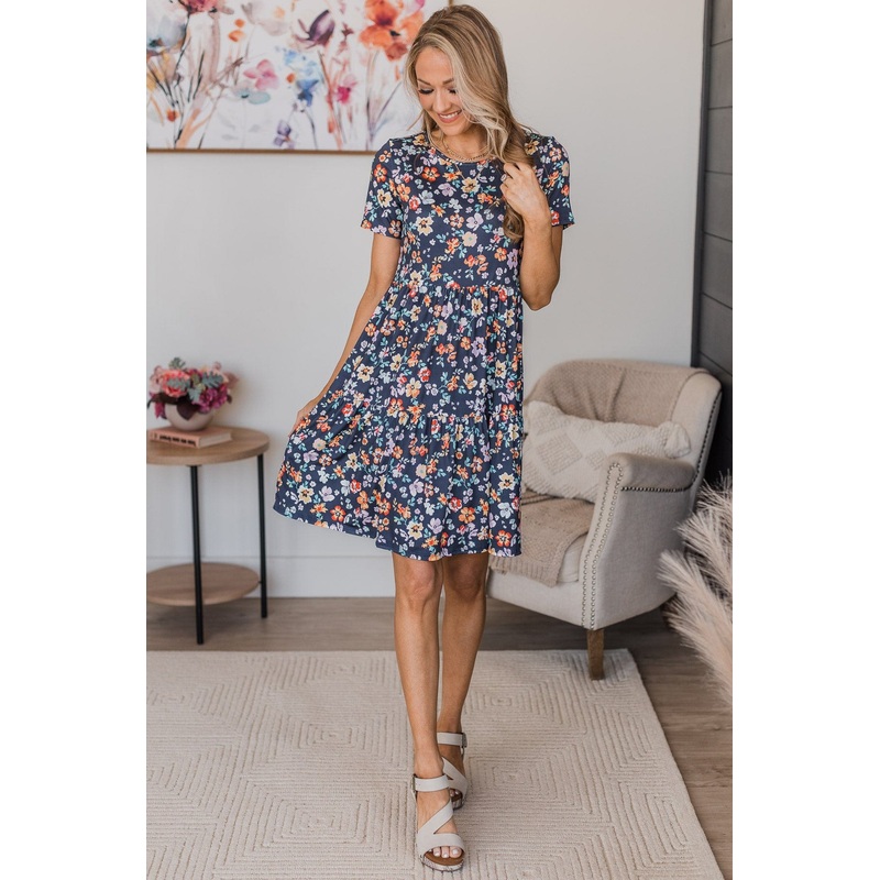 Madly In Love Floral Dress- Navy