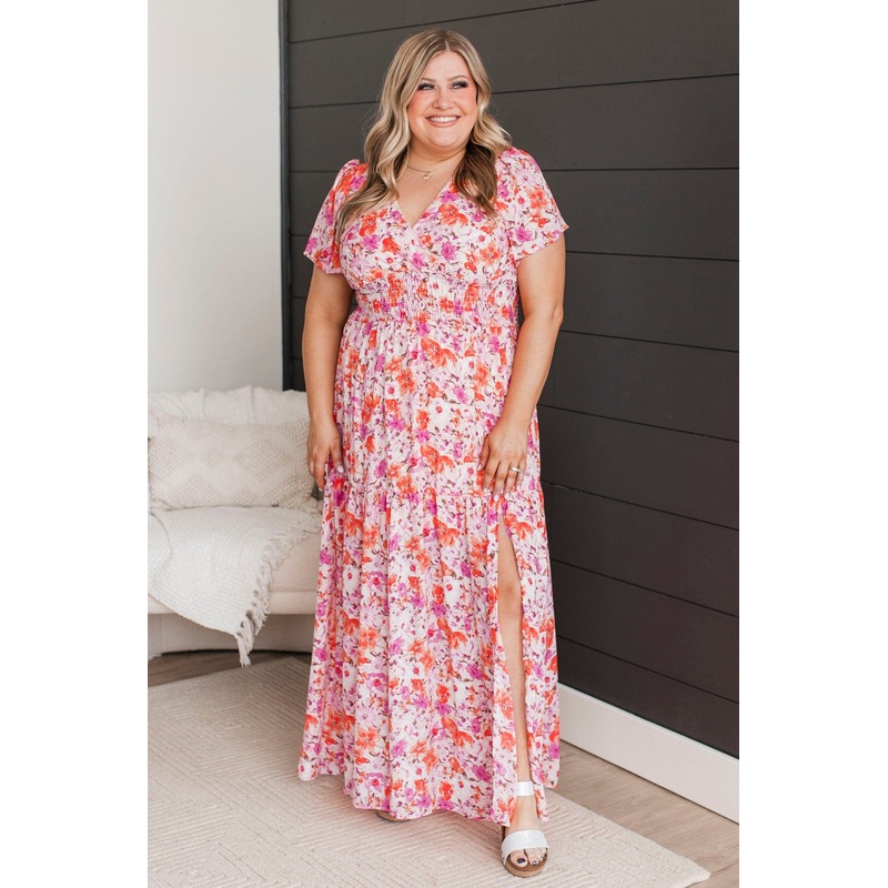 Make It A Moment Floral Maxi Dress- Pink & Coral