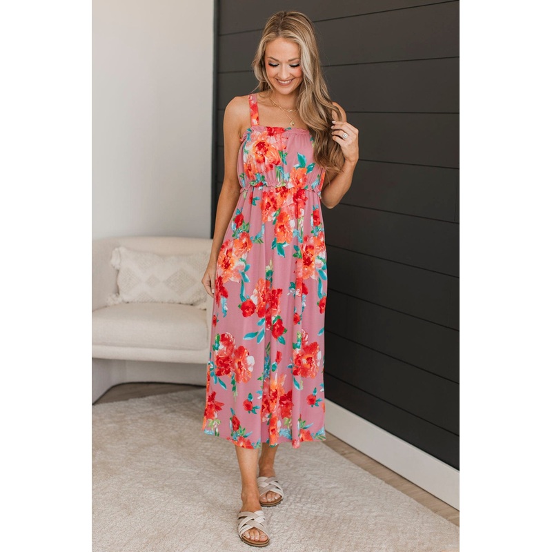 Give It A Chance Floral Midi Dress- Mauve Pink