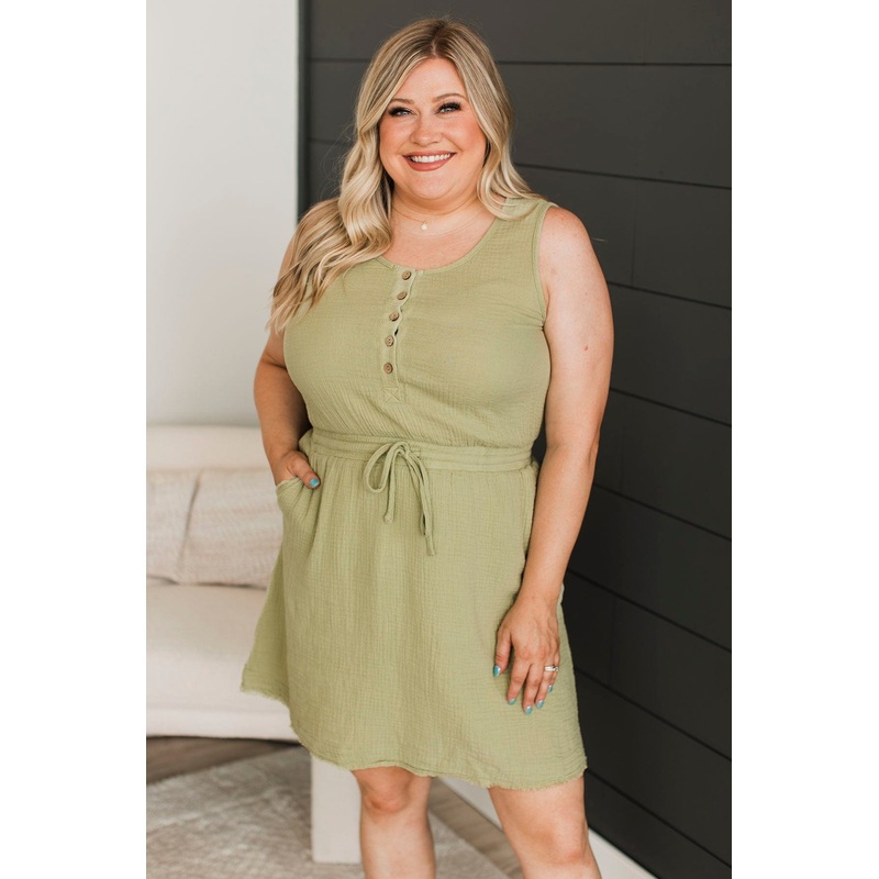 Changing Fate Cotton Dress- Light Olive