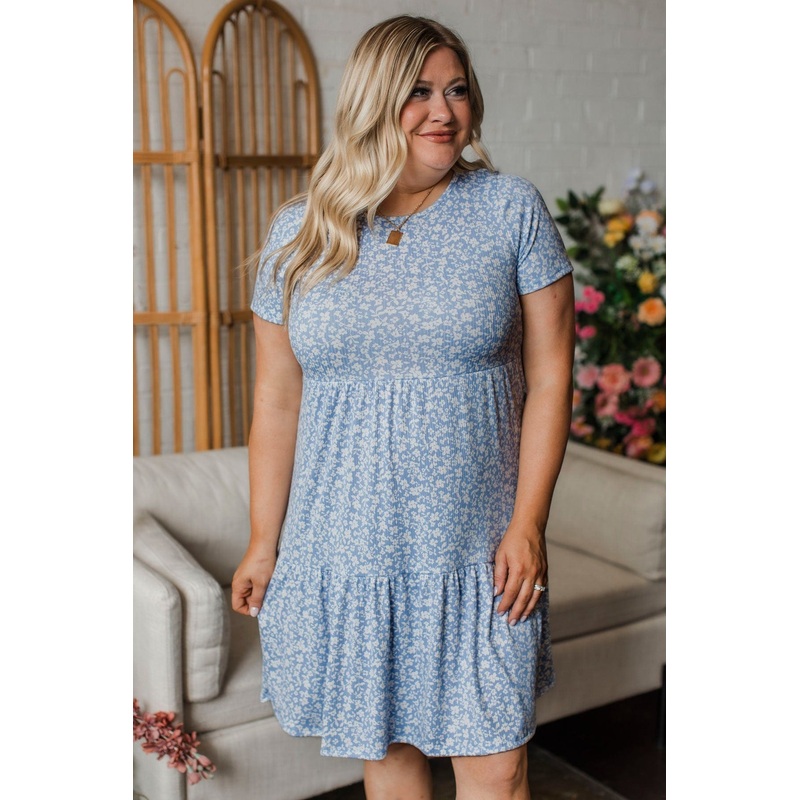 See For Myself Floral Dress- Powder Blue