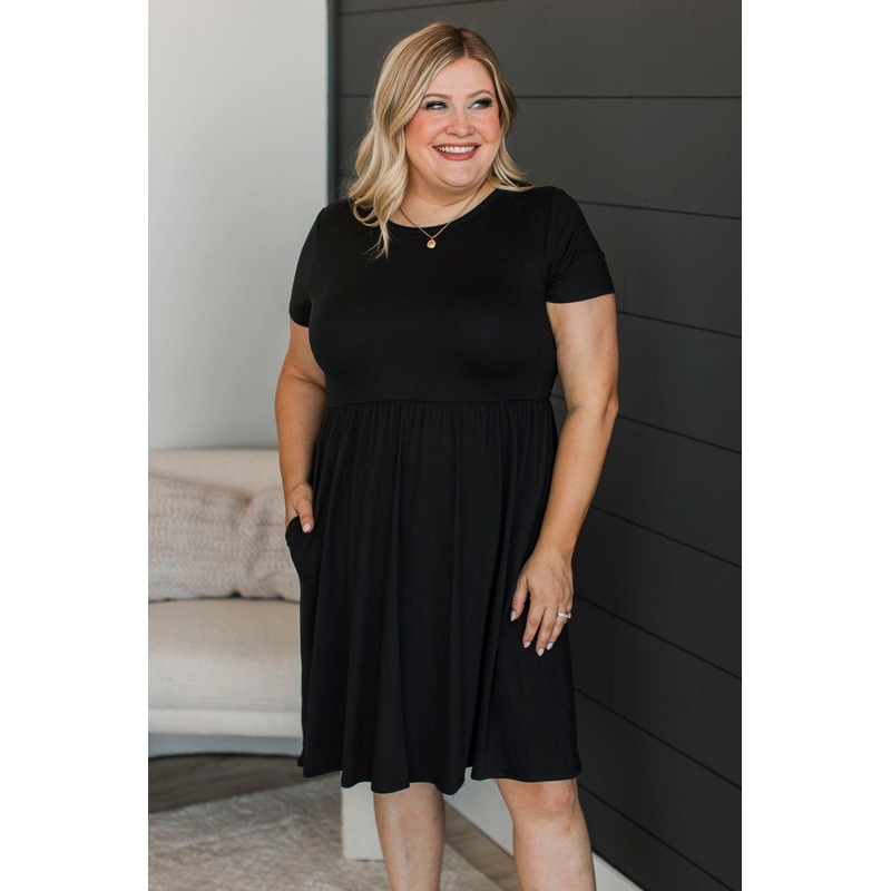 Calls For A Celebration Short Sleeve Dress- Black