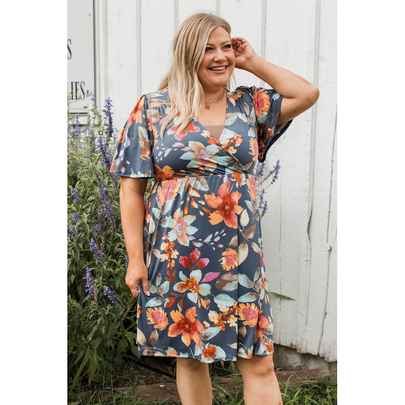 Meet Me At Sunset Floral Dress- Navy