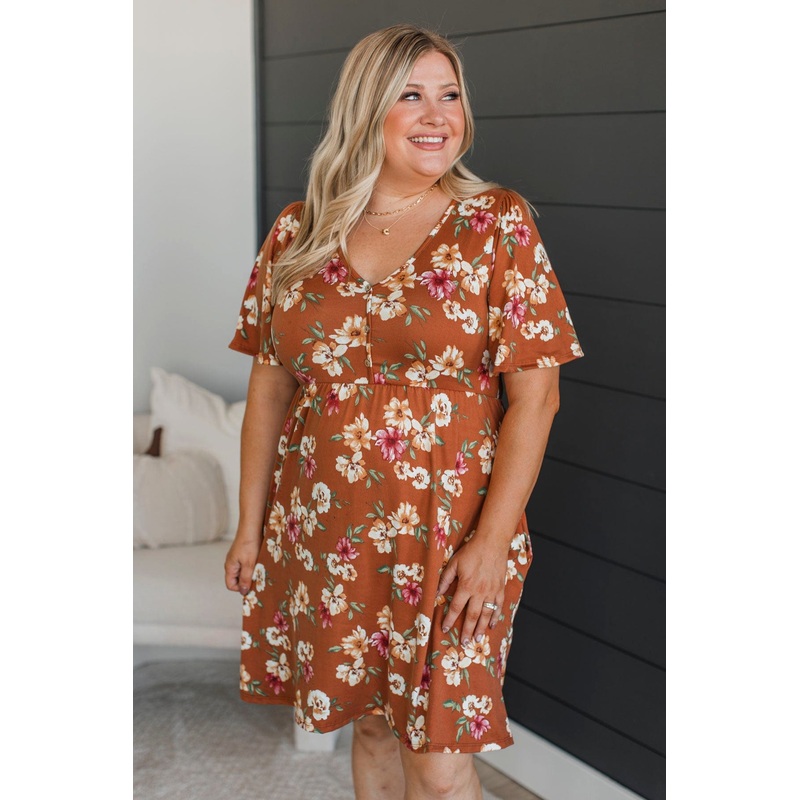 Such A Catch Floral Dress- Rust