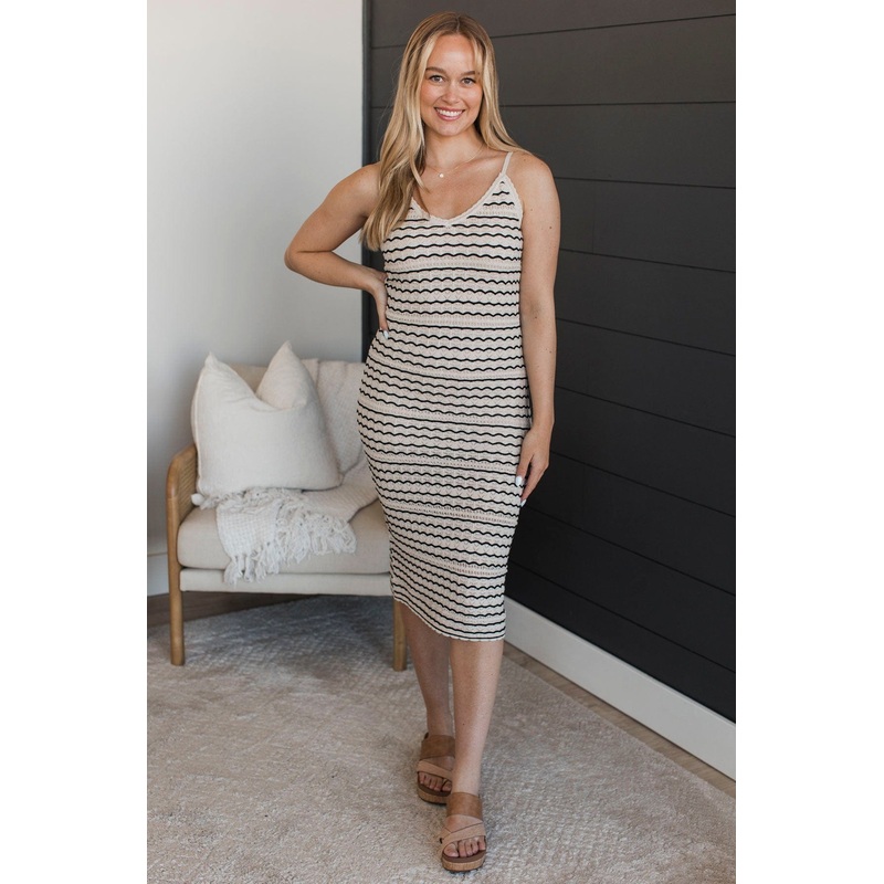 Unbelievable Confidence Crochet Knit Dress- Taupe