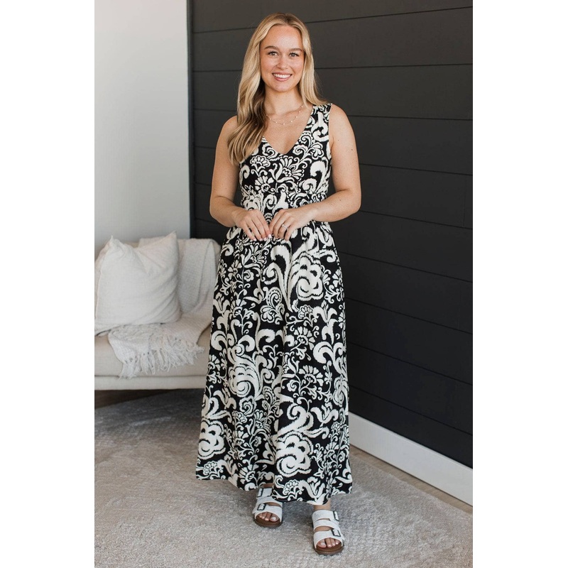 Dancing Into The Night Floral Dress- Black